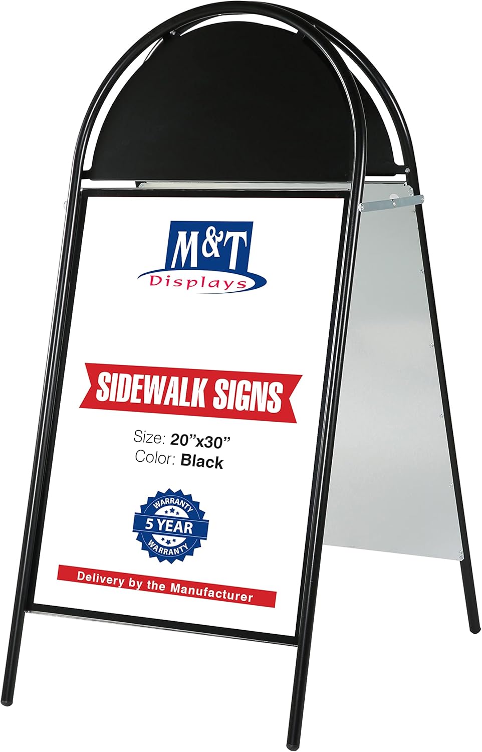 M&T Displays 20x30 Double Sided Sandwich Board – Folding Black Aluminum A-Frame Sidewalk Sign with Magnetic Covers & Header, Outdoor Restaurant Menu Board, Pavement Advertising Display Stand
