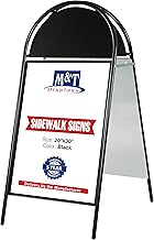 M&T Displays 20x30 Double Sided Sandwich Board – Folding Black Aluminum A-Frame Sidewalk Sign with Magnetic Covers & Header, Outdoor Restaurant Menu Board, Pavement Advertising Display Stand