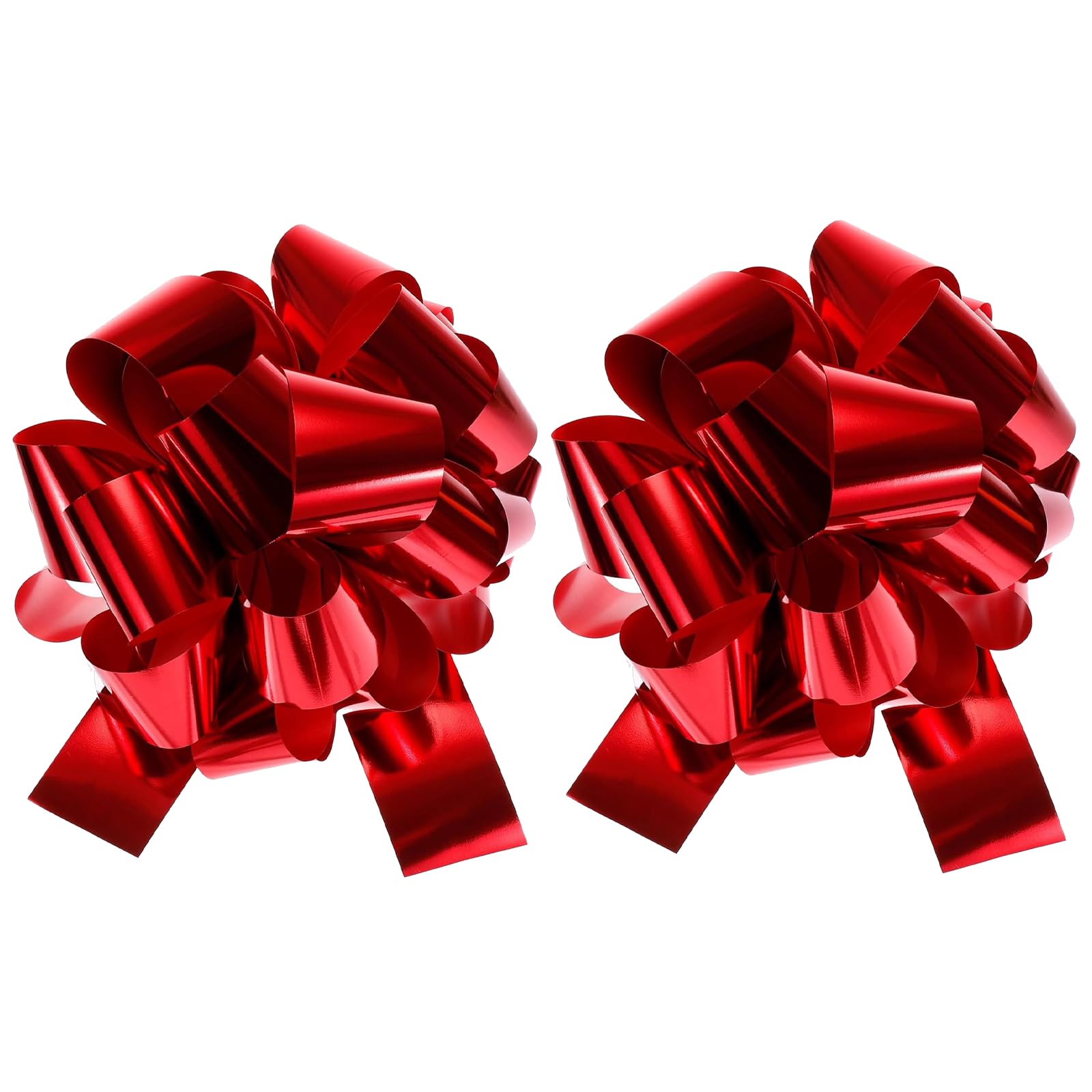 TA-VIGOR 2Pcs 12 Inch Large Pull Bow – Red Metallic Gift Wrapping Ribbon for Cars, Christmas, Weddings, Gift Baskets and Presents – Waterproof Decorative Bow for Indoor and Outdoor Use