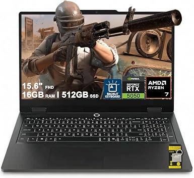 Lenovo LOQ Gaming AI Laptop 15.6" FHD IPS 144Hz 100% sRGB FreeSync AMD 8-core Ryzen 7 170 16GB RAM 512GB SSD GeForce RTX 5050 GDDR7 440 AI Tops Backlit Nahimic Privacy Camera Win11 ICP Hub
