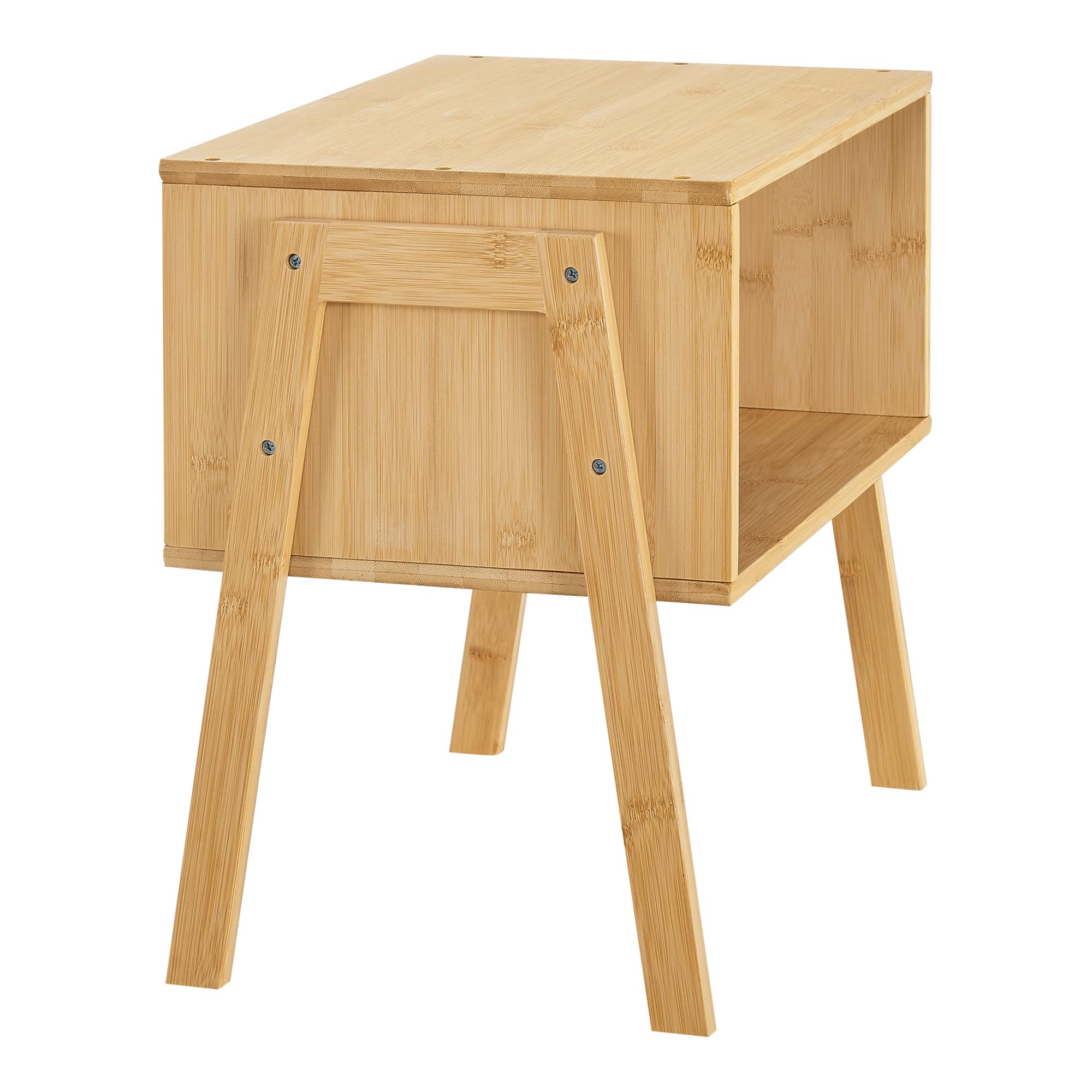 [en.casa] Lot de 2 Tables de Nuit Empilables Set de Table d'Appoint Ensemble de Chevet avec Etagères Petit Rangement pour Chambre Bambou 42 x 44 x 29 cm Naturel