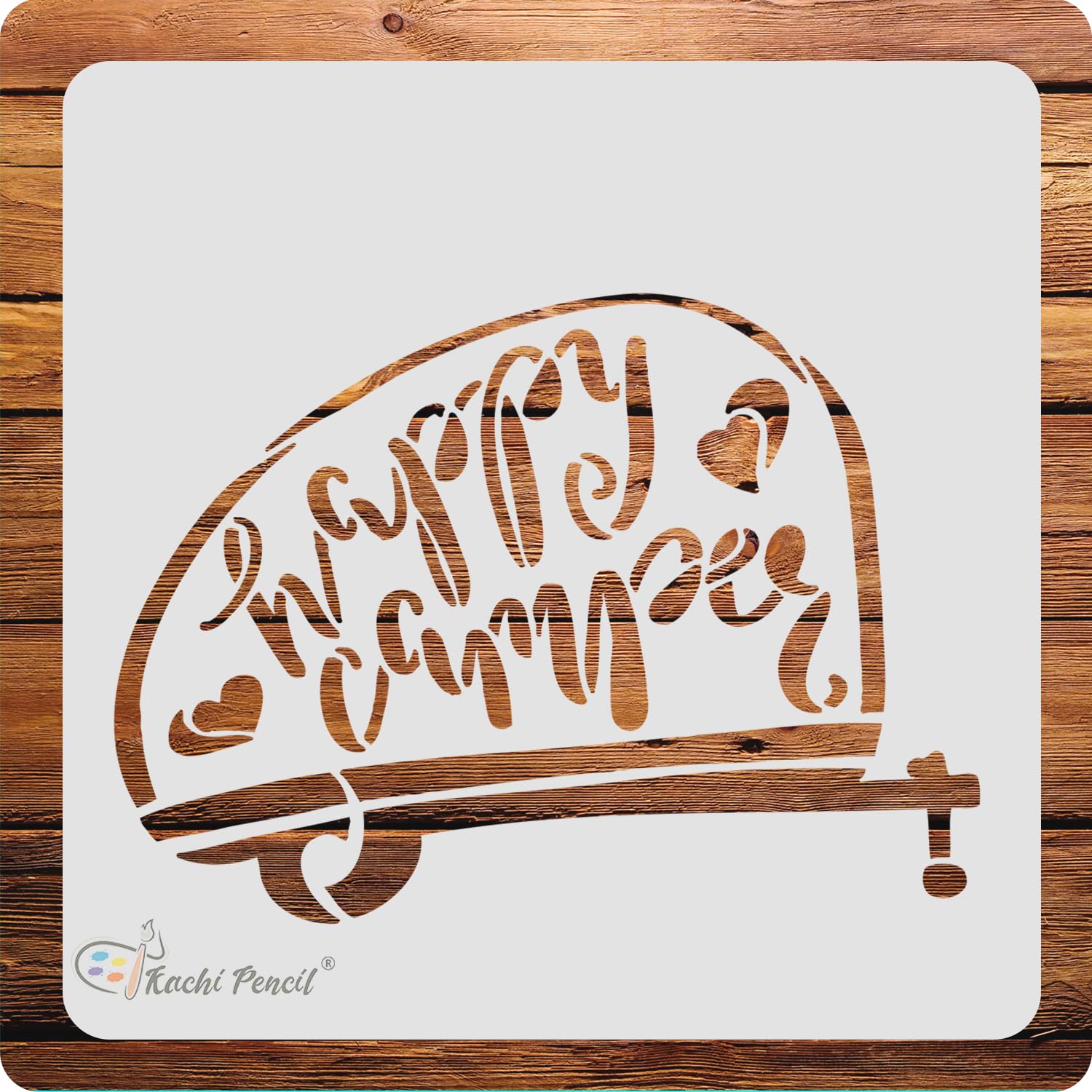 Happy Camper Stencil for Craft Painting, Scrapbooking |, Size 6 x 6 inch Reusable Stencils for Painting on Wall, Fabric, Wood, and DIY Art Projects