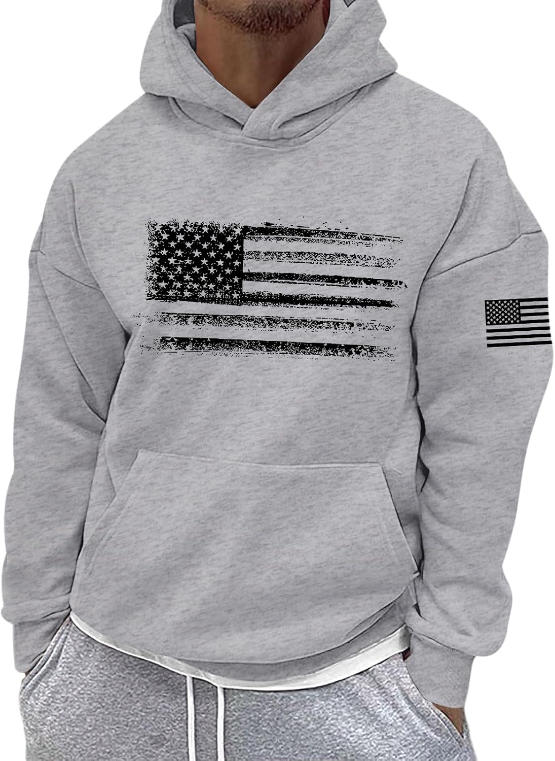 Sulayesh American USA Flag Hoodie for Men Patriotic Vintage Graphic Hooded Sweatshirts Long Sleeve Pocket Pullover Tops