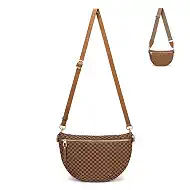 Woven Leather Corssbody Bags for Women Medium Checkered Fanny Pack Bum Bags Trendy Adjustable Strap Shoulder Belt Bag for Travel, Work Brown Coffee