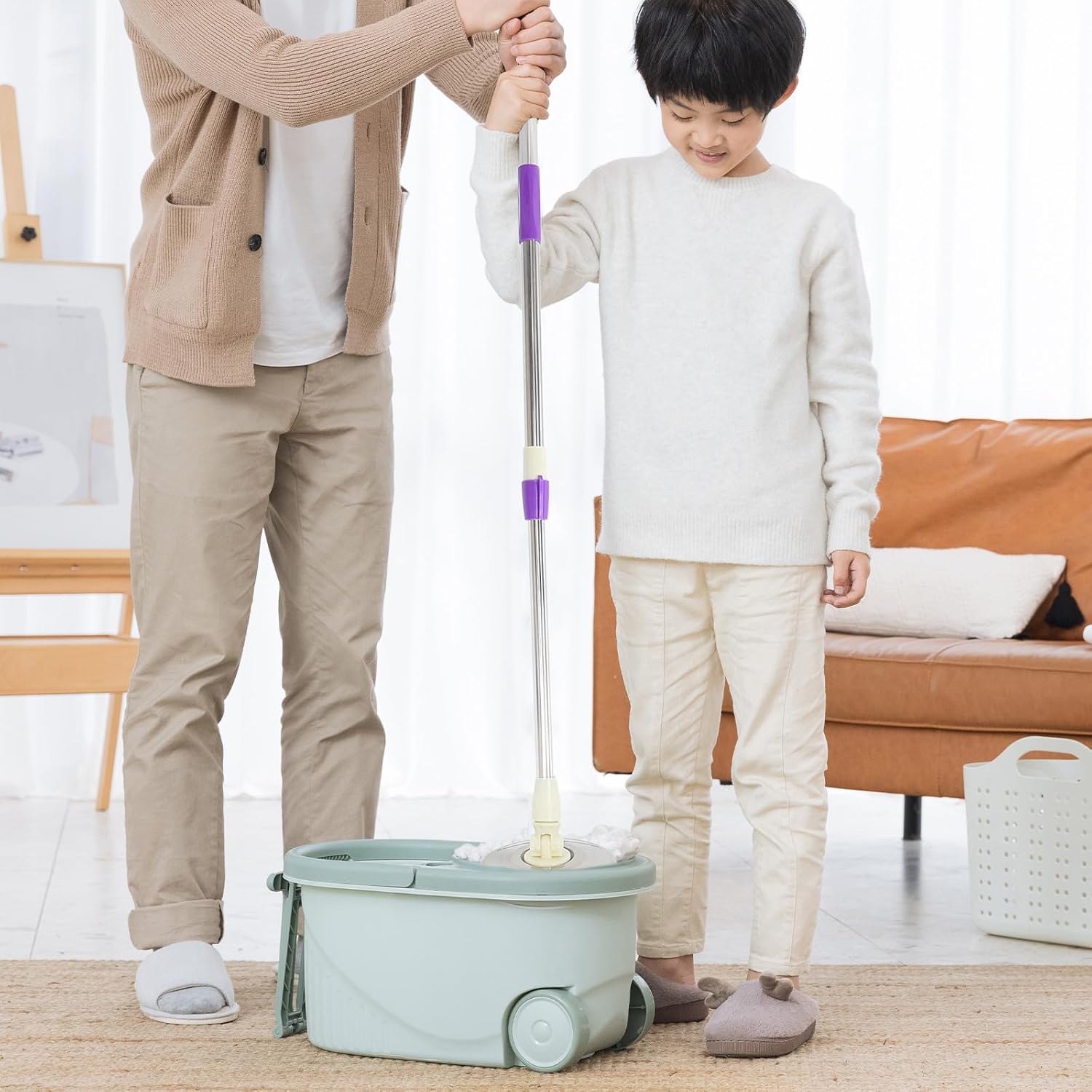 COLLBATH Replacement Mop Stick Handle Extension, Stainless Steel Rotating Mop Handle with Purple Telescopic Rod and Plastic Disc, Floor Cleaning Accessory for Household and Commercial Use