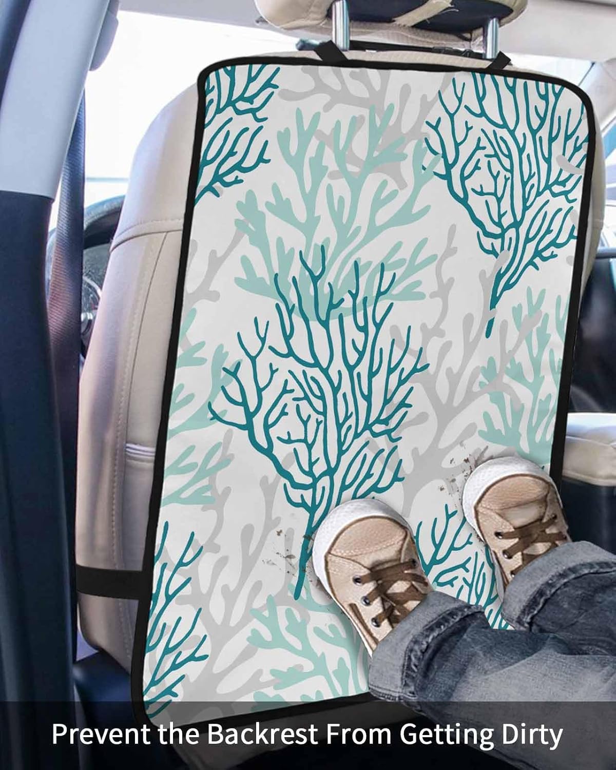 T&H XHome Car Seat Protector, 2 Pack Kick Mats Back Seat Protector Summer Ocean Ombre Blue Coral Waterproof Backseat Cover for Kids Universal Fit Automotive Interior Protectors