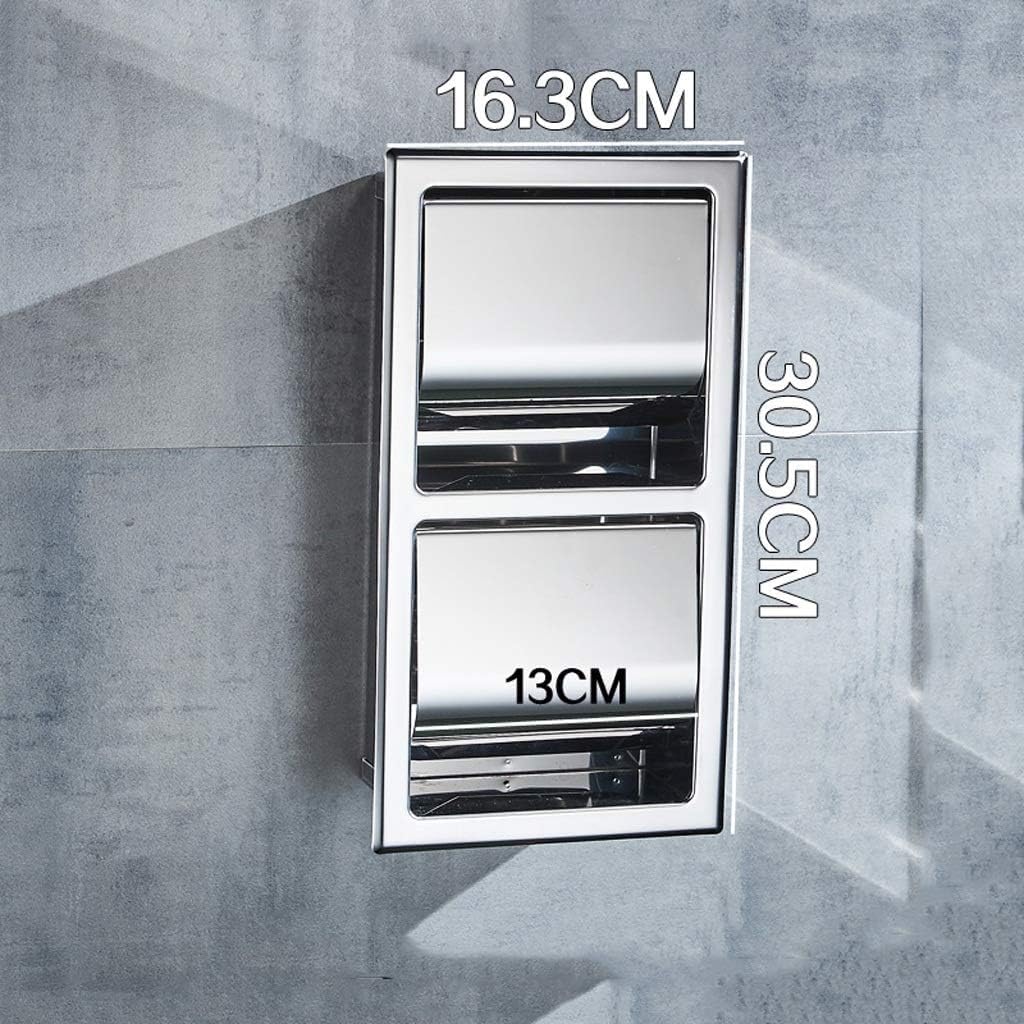 TEMKIN Recessed Double Roll Toilet Paper Holder for Bathroom Storage Stainless Steel Polished Chrome