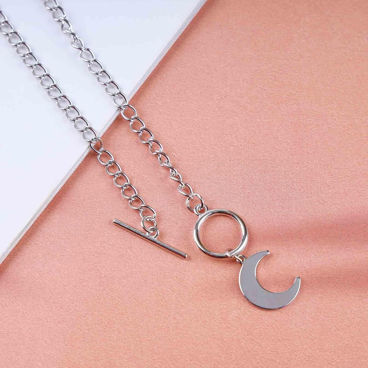 Boho Moon Crescent Choker Necklace Crescent Pendant Necklaces Half Moon Necklace Chain Silver Toggle Clasp Necklaces Jewelry for Women - Image 5