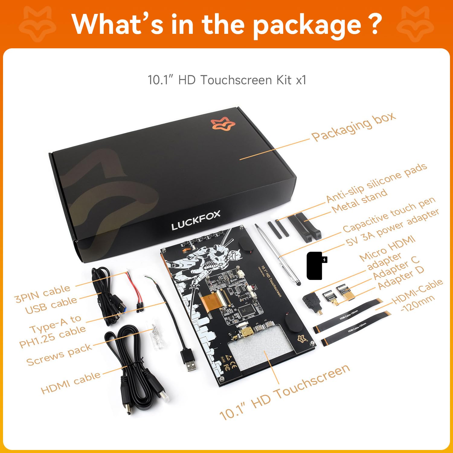 LUCKFOX 10.1inch HDMI Touchscreen Plug & Play for Raspberry Pi Screen 1024x600 Portable Monitor with Stand 10 Point Touch Display with Dual-Track Speakers Second Screen for Laptop PC