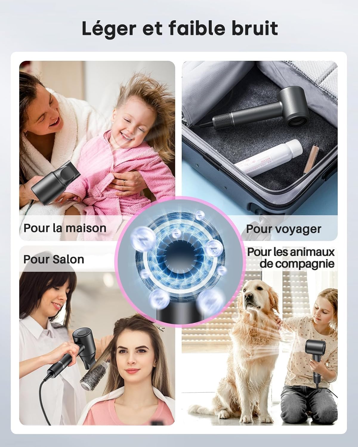 Bopcal Seche Cheveux Professionnel avec Diffuseur - 160000rpm Séchage Rapide pour les Boucles, Sèche Cheveux Ionique avec 500 Millions pour Salon et Voyage, Cadeau