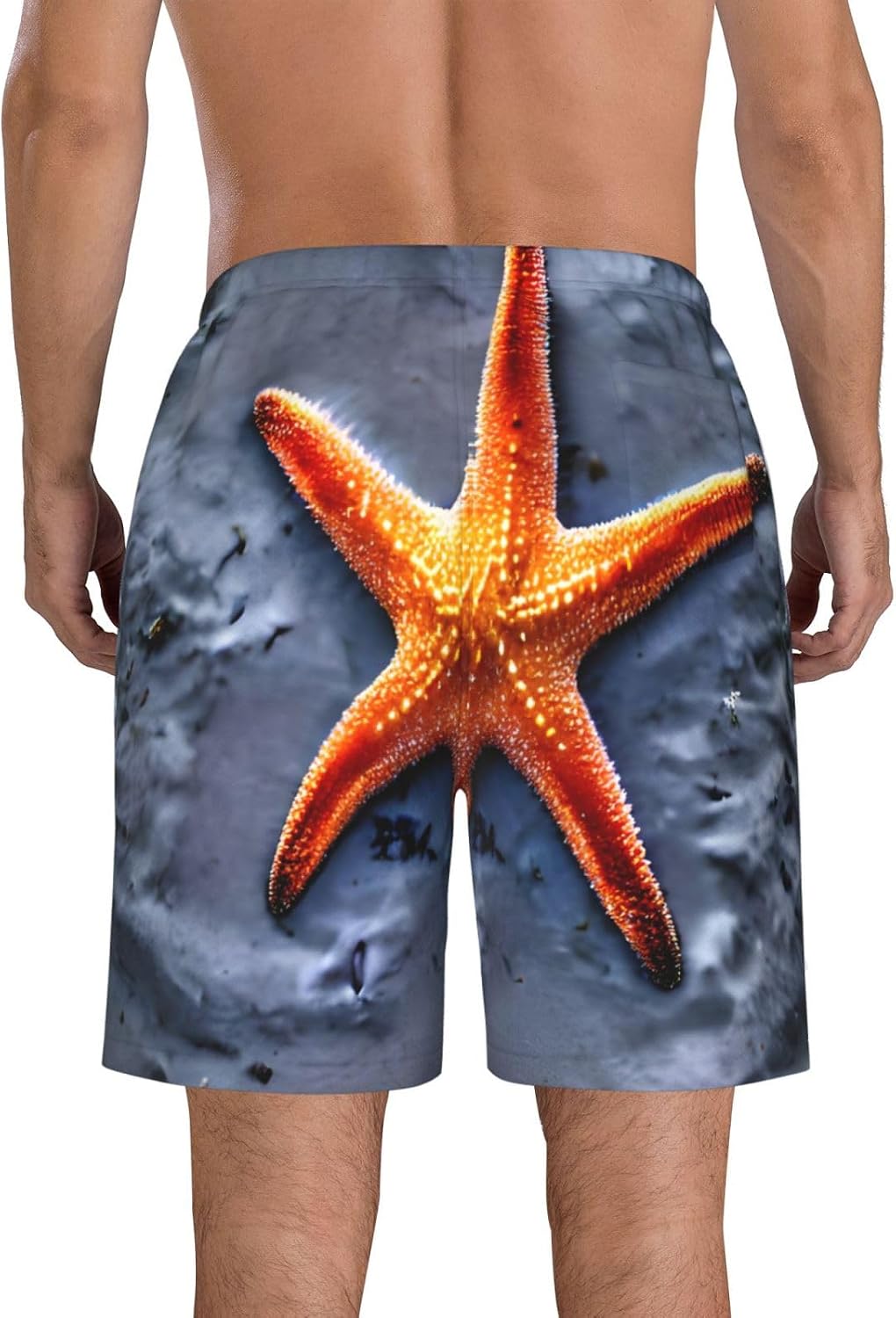 Mens Beach Starfish Print Beach Shorts,Casual Summer Shorts for Men,Quick Dry Polyester