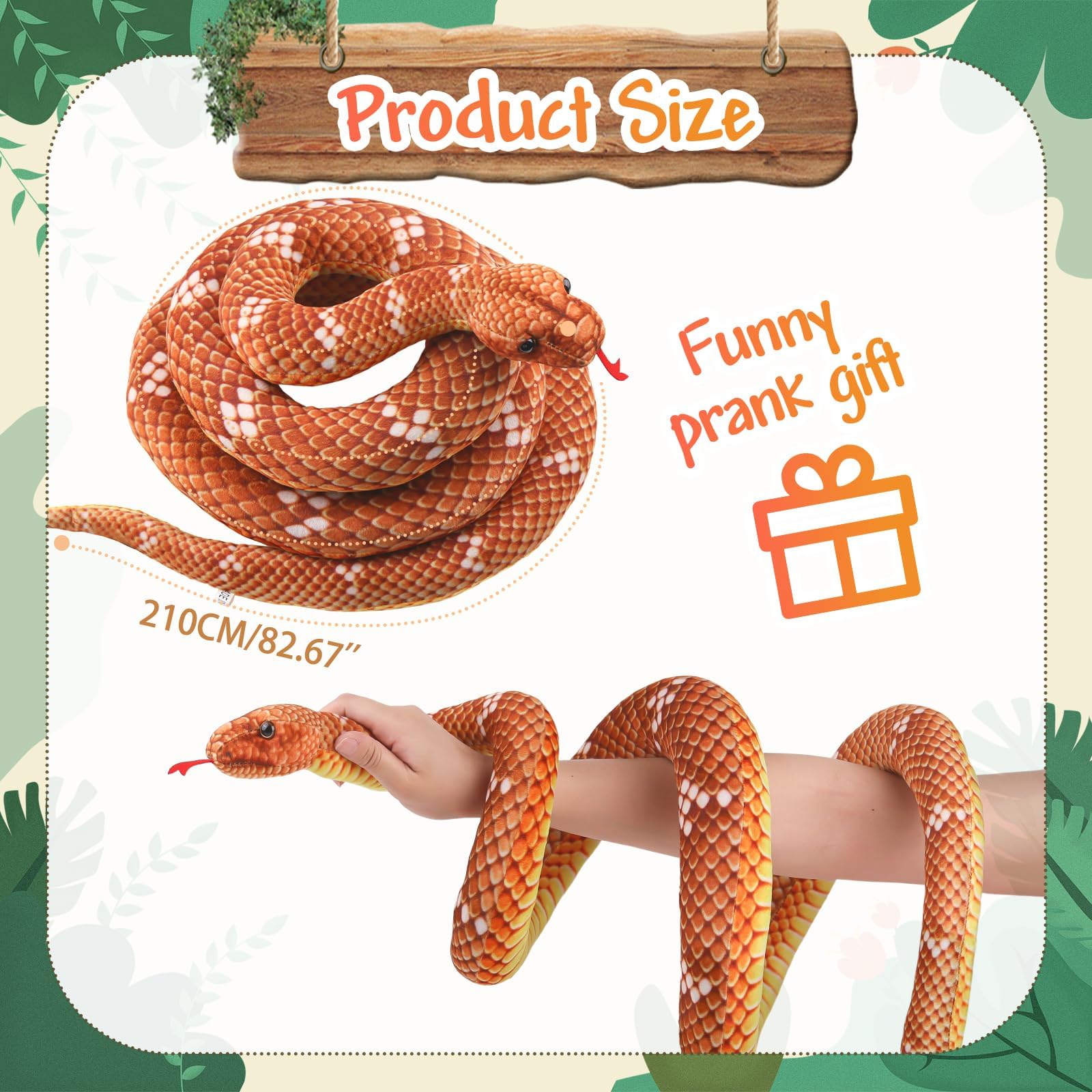 ANBOOR Peluche Serpente Realistico 160 Cm – Morbido Giocattolo A Forma Di Serpente Verde – Per Scherzi E Decorazioni