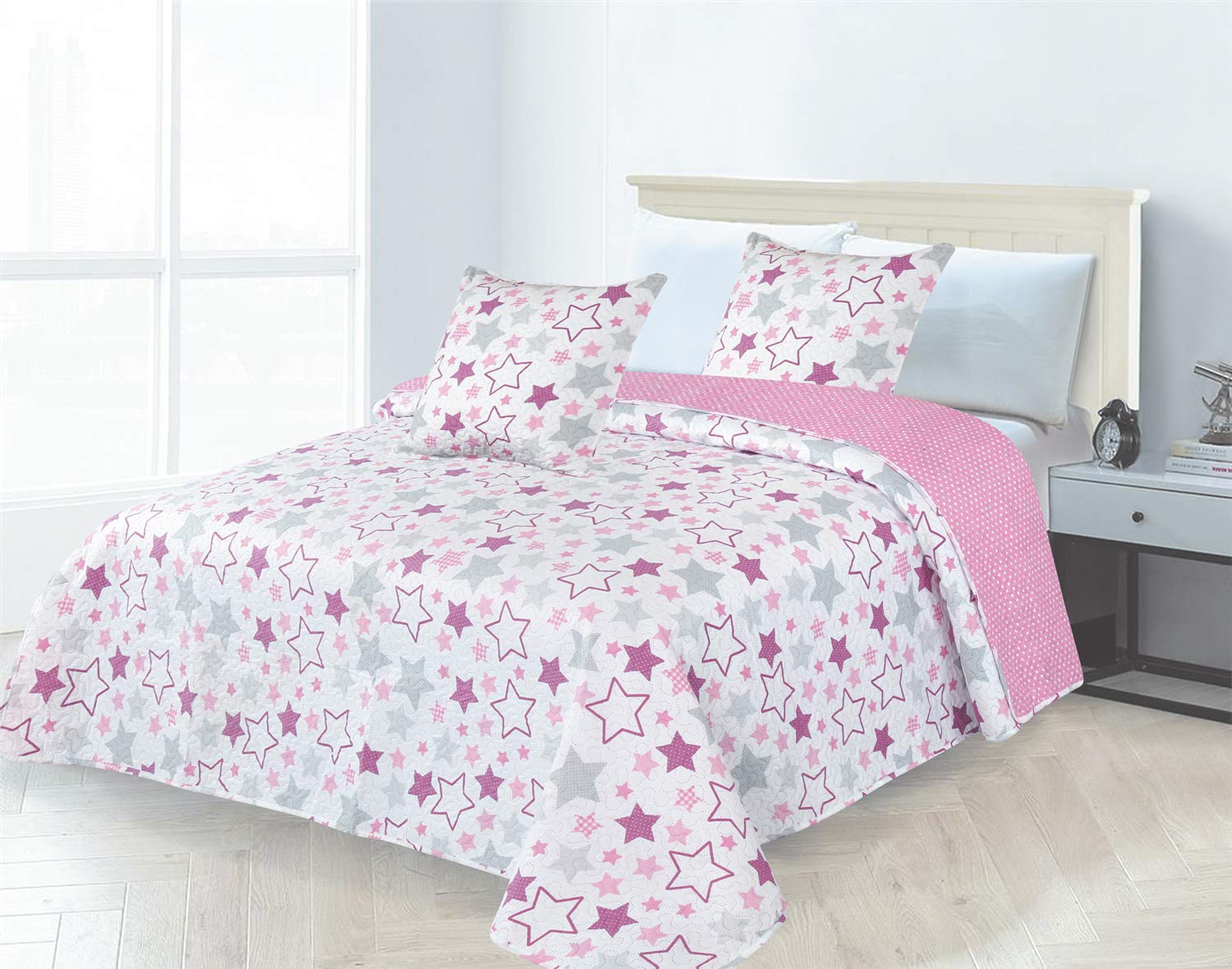 Montse Interiors, S.L. Colcha boutí Reversible + cuadrantes (STELA Rosa, 230x260+2 cuadrantes (para Cama de 135/150))