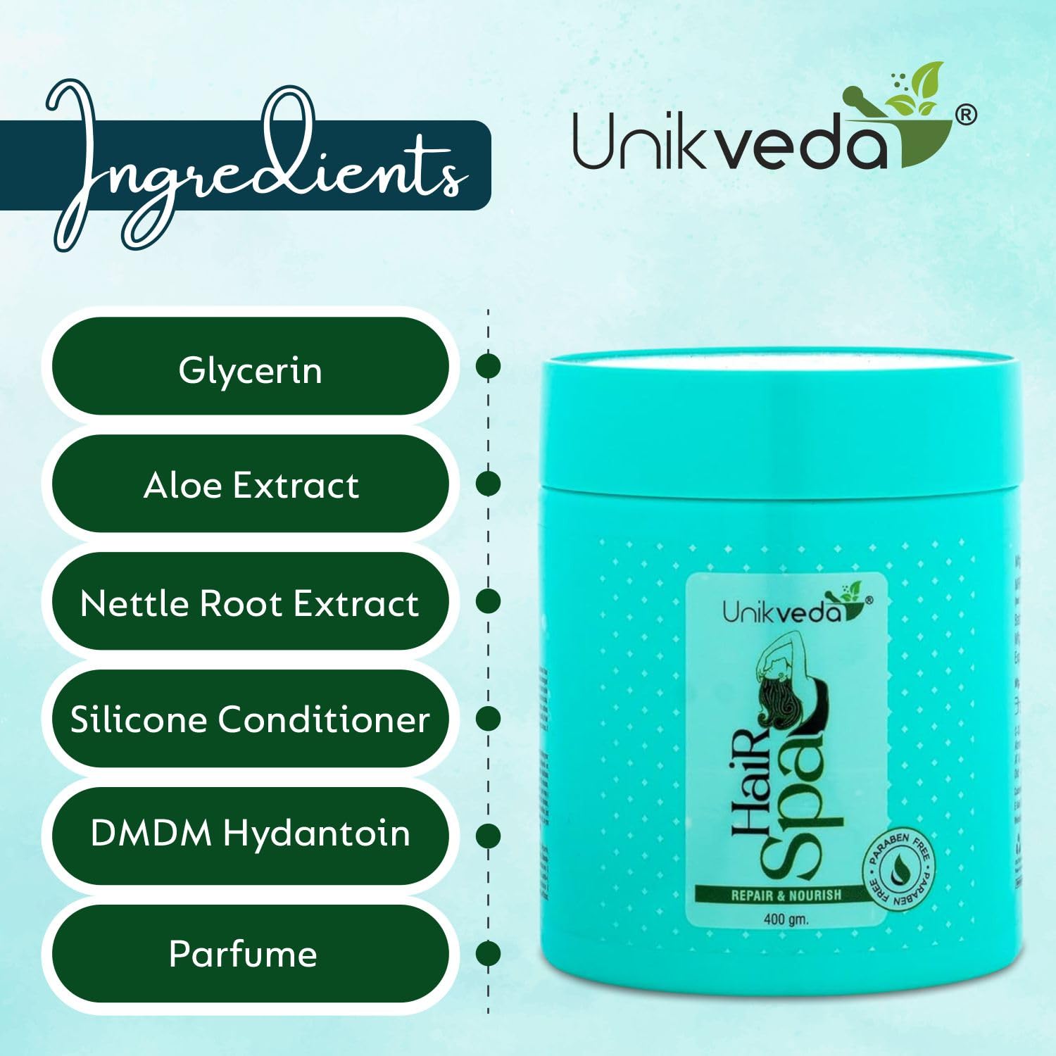 UNIKVEDA Repair and Nourish Hair Spa for Removing Dandruff, Repairing Damage Hair, Relieves Stress 200gm 1