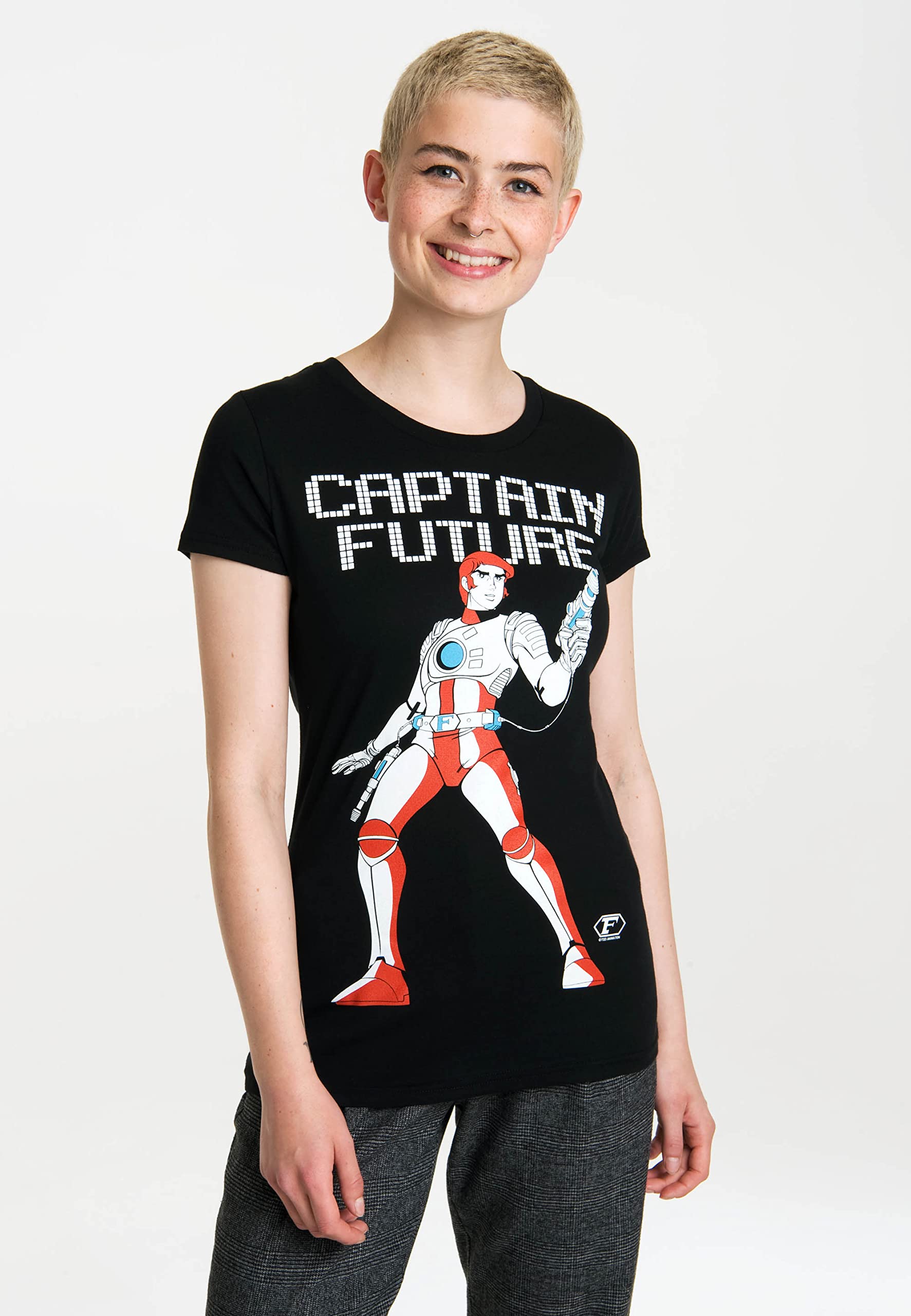 Logoshirt Fantascienza - Capitan Futuro T-Shirt Donna - Nero - Design Originale Concesso su Licenza