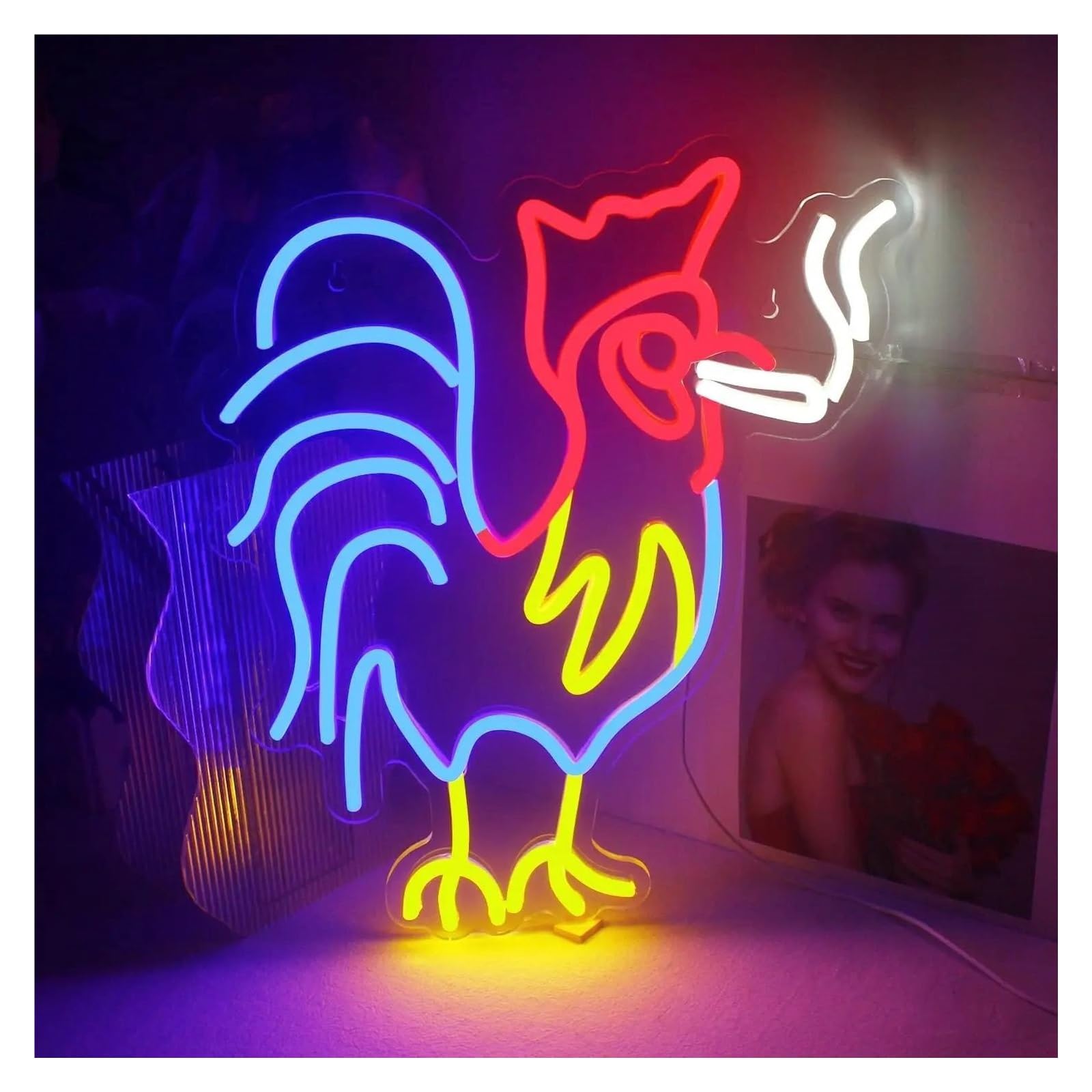 Xenite One Color Hanging Art Neon Signs Rooster Neon Sign Chicken Light For Wall Decor Animal Lamp Room Birthday Party Aesthetic Decoration Illuminated Usb Powered 31Cmx37cm