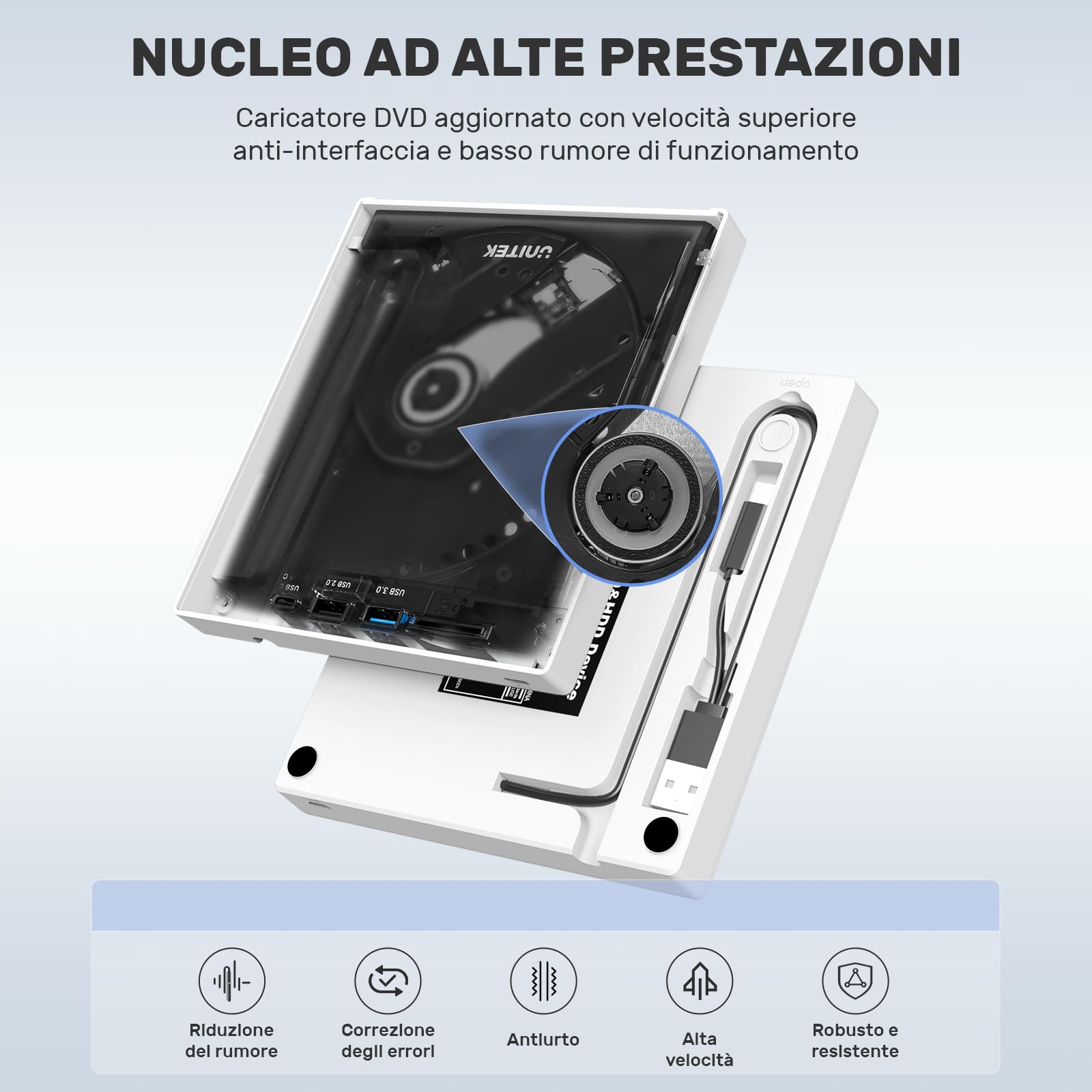 UNITEK Masterizzatore esterno USB 3.0&Type C Unità CD/DVD esterna -/+RW con slot per scheda SD per PC Laptop, Desktop, Portatile, Macbook Pro/Air per Windows 11/10/8.1/7/XP/Vista/Linux/MacOS