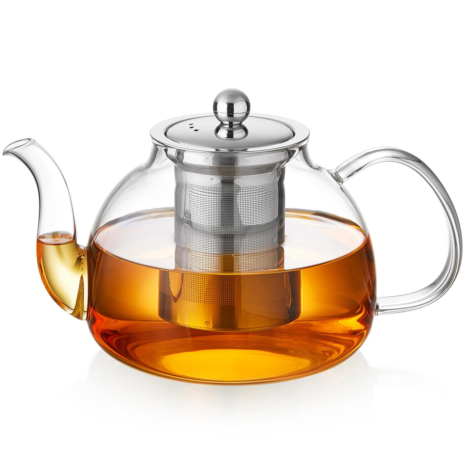 MESNEY Théière en verre de 1200 ml avec infuseur - Passe au four à thé en borosilicate résistant à la chaleur pour thé en vrac, passe au micro-ondes et au lave-vaisselle