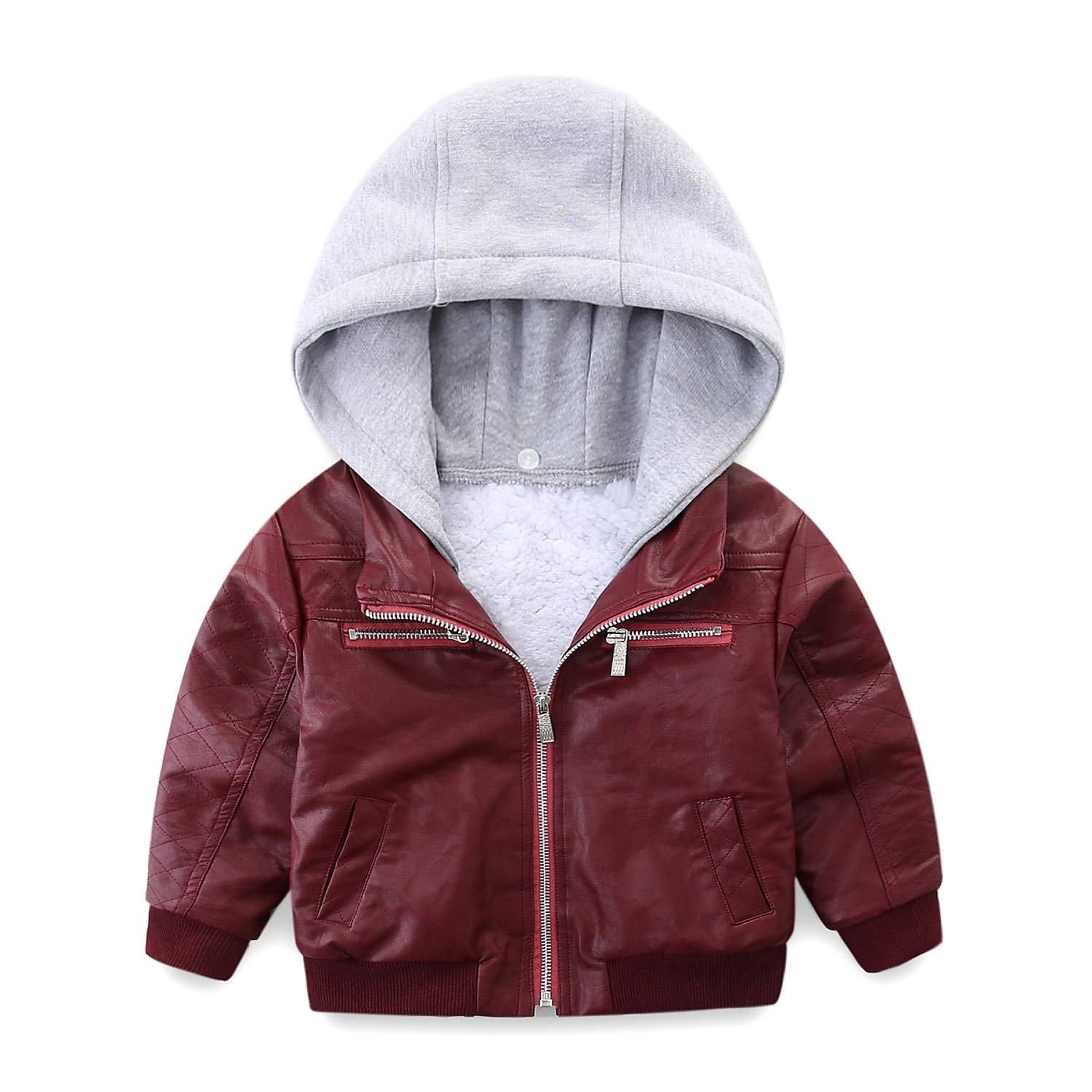 Mud Kingdom Boys Leather Jacket Fur Lined with Hood