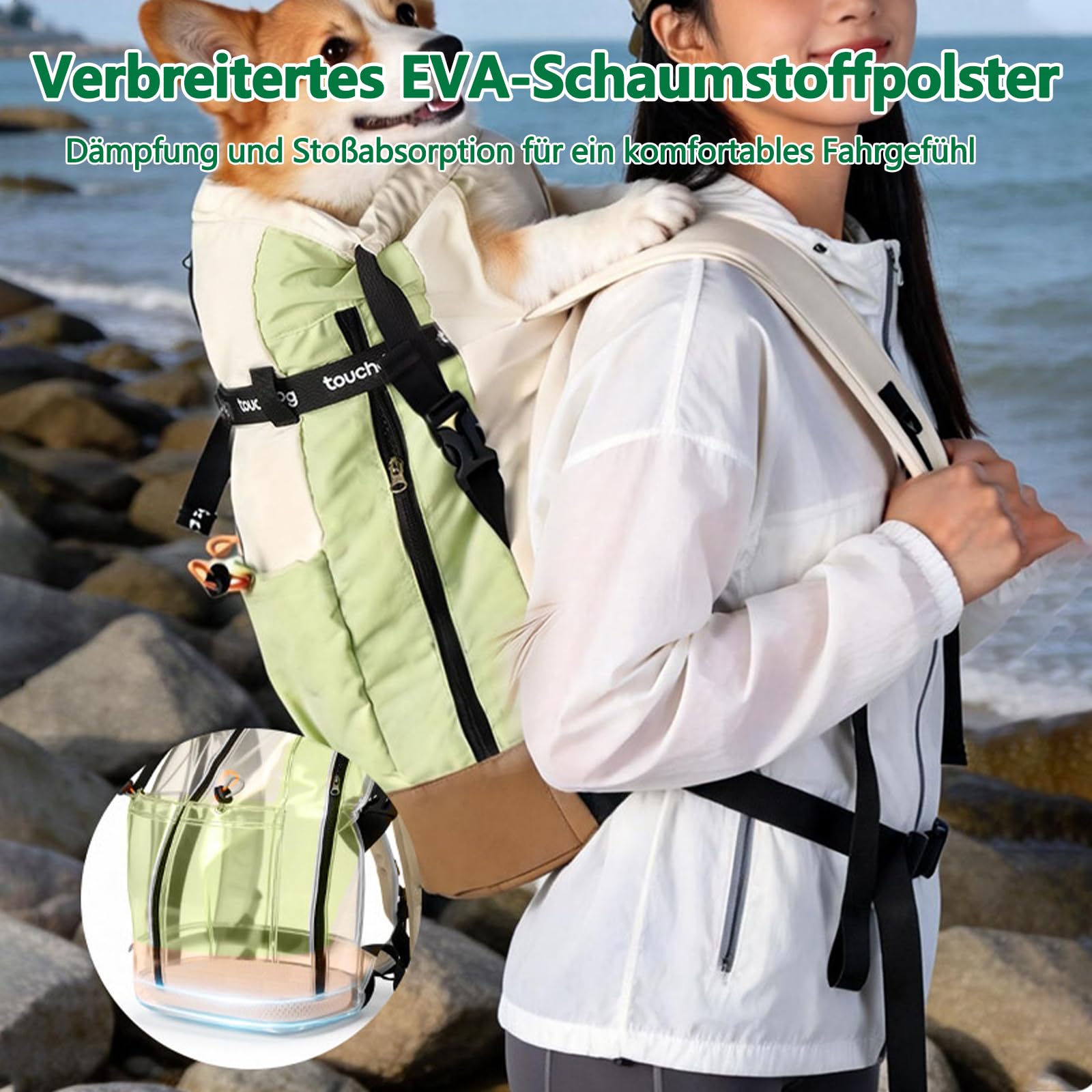 Galatée Haustier-Reisetasche, Wasserdichter Und Atmungsaktiver Haustier-Rucksack, Tragbare Tasche Mit Stoßdämpfender Bodenpolsterung Und Ausbruchsicherem Design(Grün)
