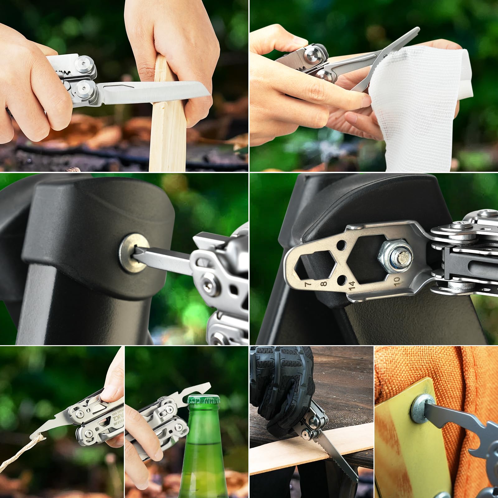 VIPERADE VAK2 EDC Multitool, Pince multifonction 20 en 1 en acier inoxydable, Couteau de poche avec verrouillage automatique, Multitools pliables et robustes avec ciseaux pour randonnée, camping