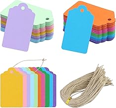Geschenkanhänger Kraftpapier Anhänger Etiketten 7x4 cm, 200 Stück Tags und 200 Stück Juteschnur, für Basteln Weihnachts Hochzeits Geschenke (10 Farben)