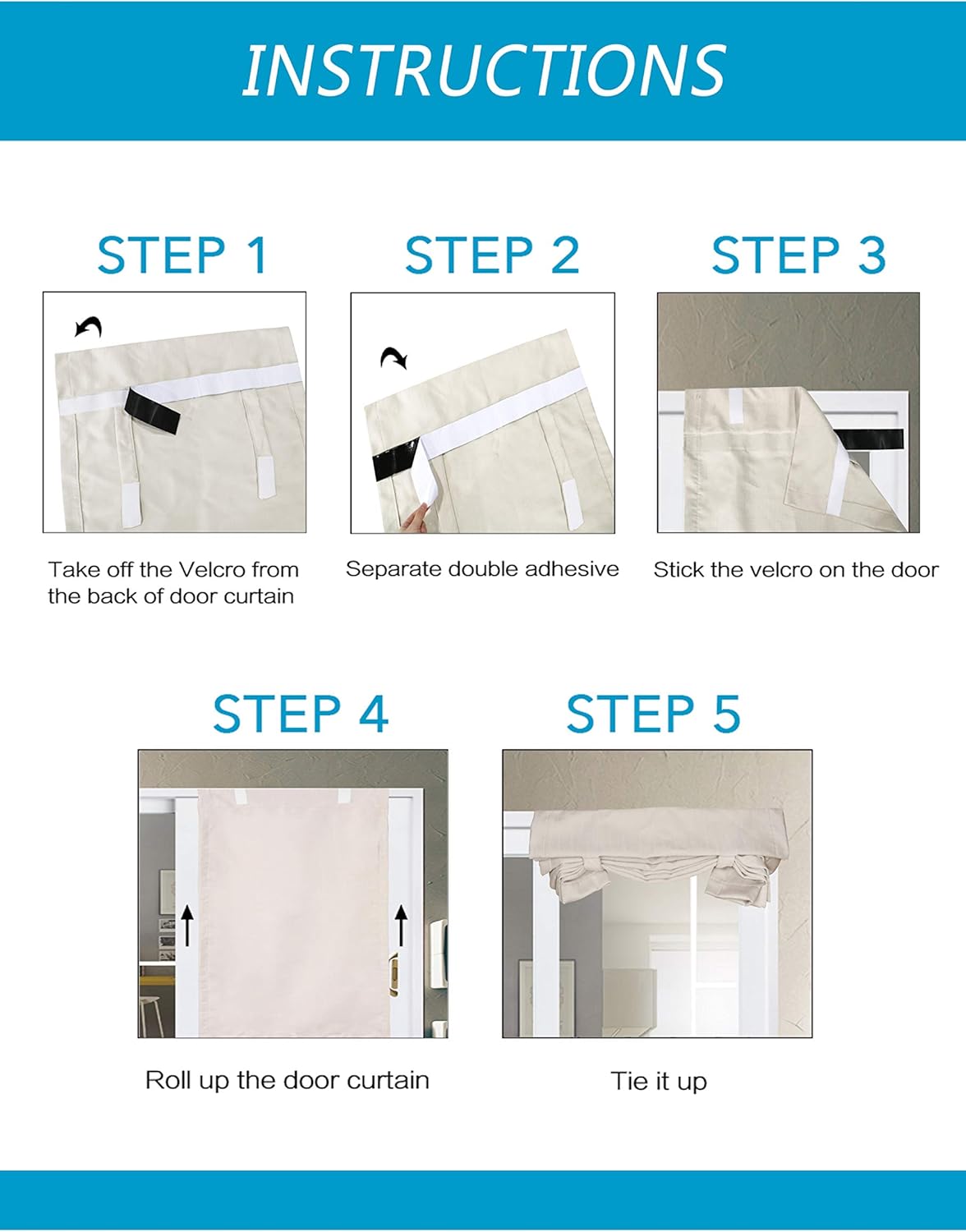 Liveinu 2 Panels Blackout Curtain for French Door Valance Curtain Thermal Insulated Room Darkening Door Curtain Panel Sunshade Curtain No Drilling Install 26 x 68 Inches Beige