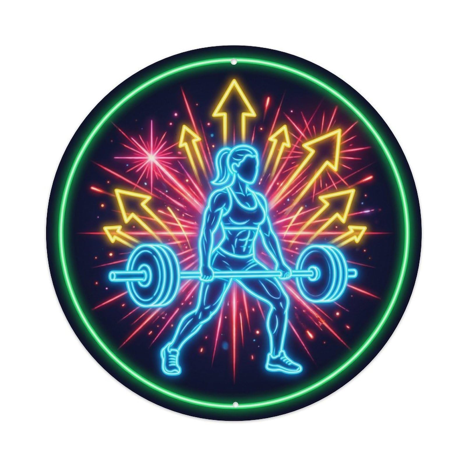 Vintage Faux Neon Gym Retro Bodybuilding Concentric Metal Tin Sign