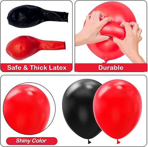 Miniatura 7 de YAOWKY Kit de arco de guirnalda de globos rojos y negros, 115 globos de látex negro y rojo para graduación, baby shower, cumpleaños, boda, barbacoa,