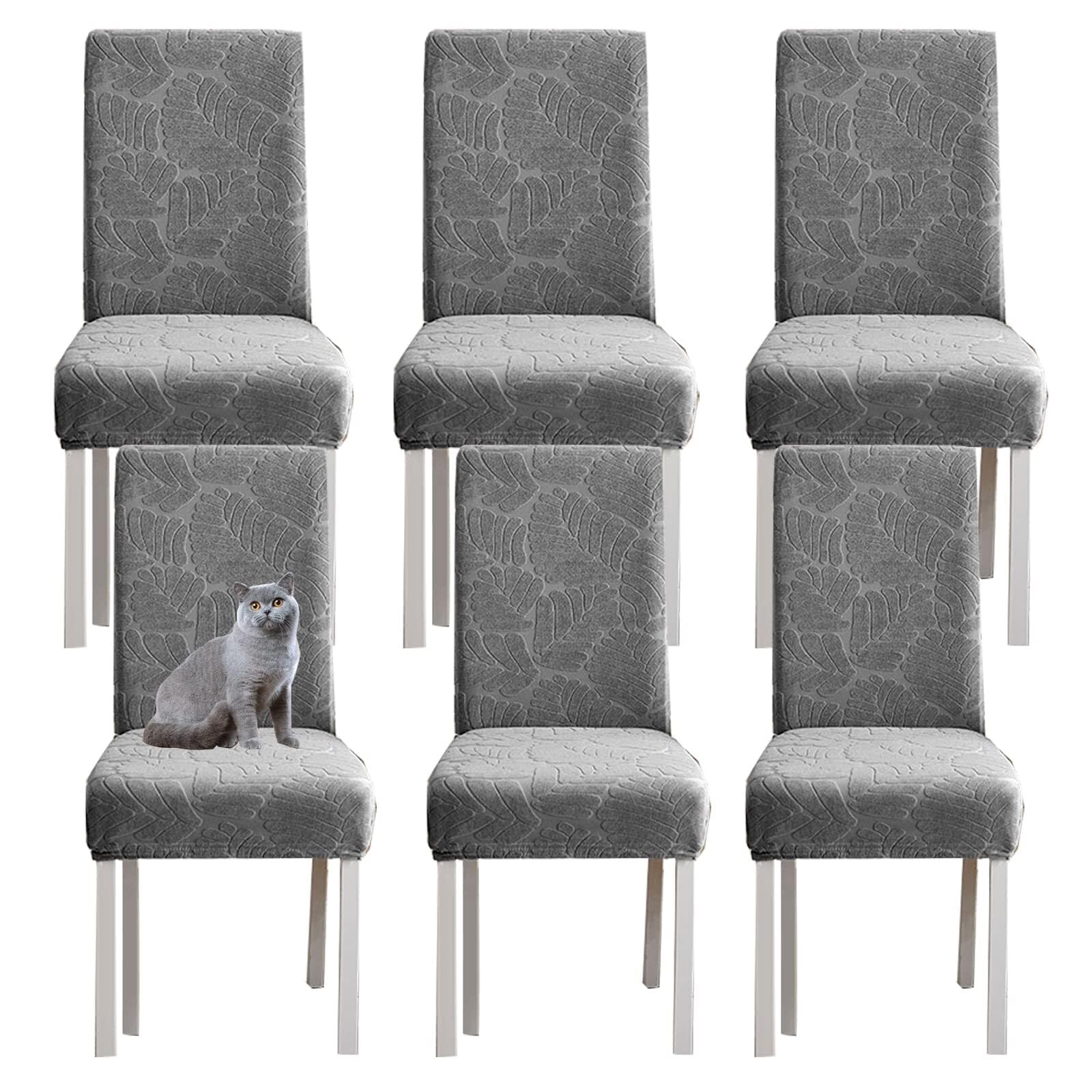 NMVAWIPT Jacquard High Back Stretch Knitted Fleece Chair Covers For Dining Room Home Wedding Banquet Hotel(#1,6pcs)