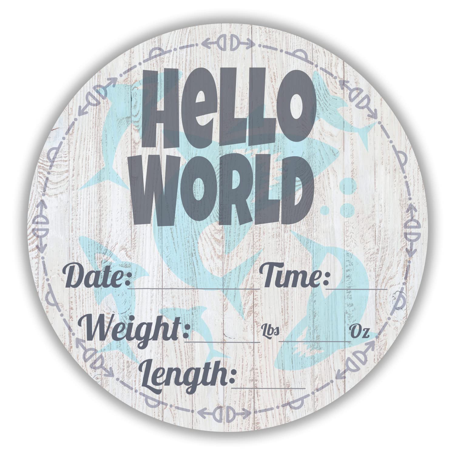 Hello World Newborn Baby Announcement Sign Shower Gift Birth Stats Hospital Photo Props Gender Reveal Girl Boy Neutral Nursery Wall Decor Book Keepsake | Measures 6x6x.125 |(Farmhouse Blue)
