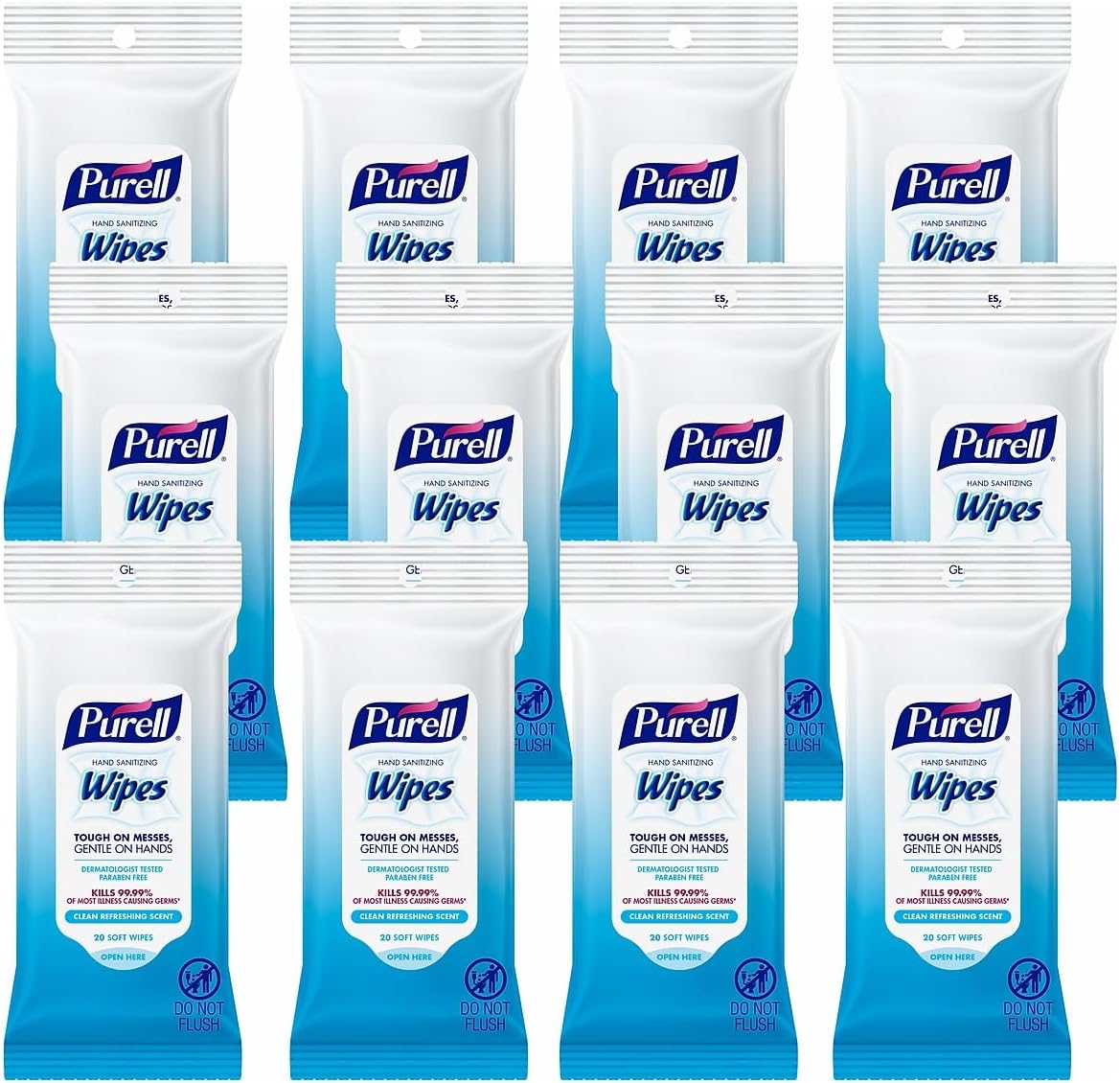 PURELL Hand Sanitizing Wipes, Clean Refreshing Scent, 20 Count Travel Pack (Pack of 12), 9124-12-CMR