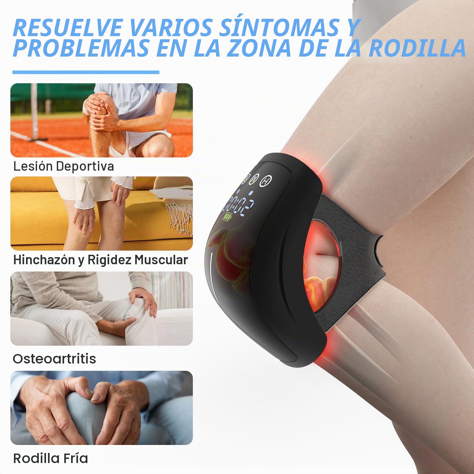Masajeador Rodilla Inalámbrico Aliviar Dolor Articular,Luz Infrarroja Terapia Láser 630/660/880nm Rodillera Portátil,Calor Vibración para Hinchazón Articulaciones Rígida,Ligamentos Lesiones Musculares