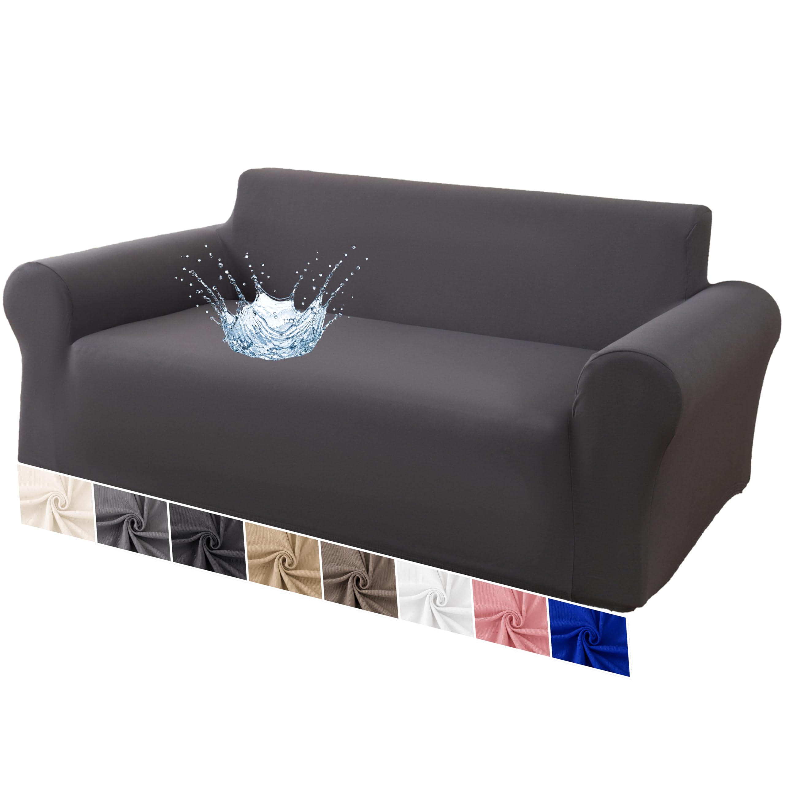 VKZ Funda de sofá elástica Impermeable de poliéster para 1/2/3/4 plazas, Tejido elástico Resistente al Agua, Protección para sofá contra Manchas, líquidos y Mascotas-2 plazas-Gris Oscuro