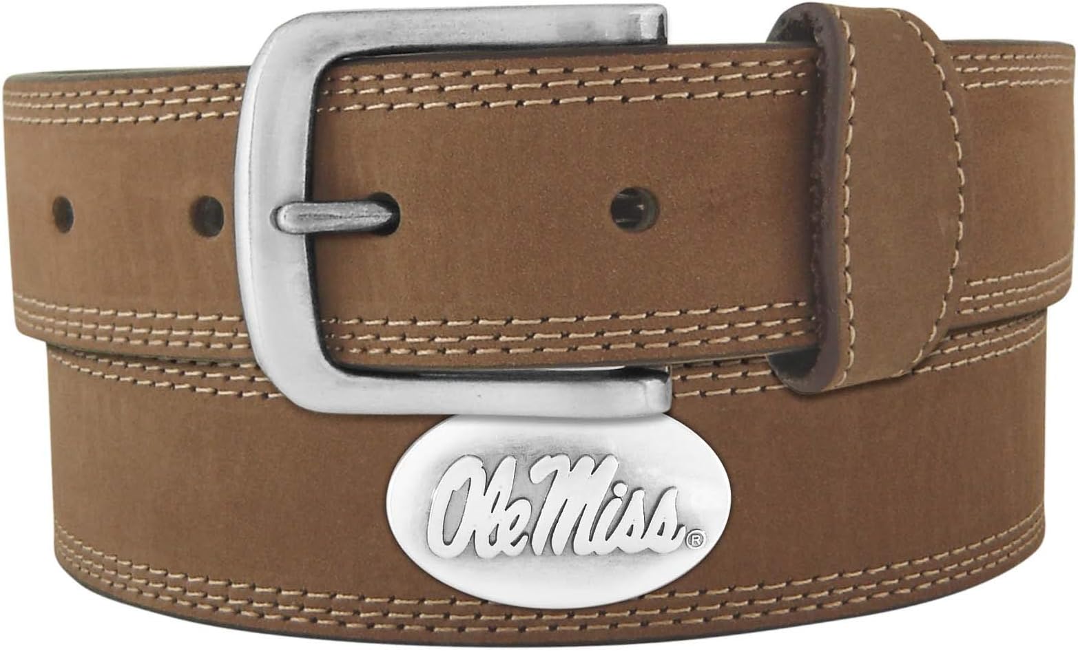 ZEP-PRONCAA Ole Miss Rebels Light Crazyhorse Leather Concho Belt, Light Brown, 32-Inch