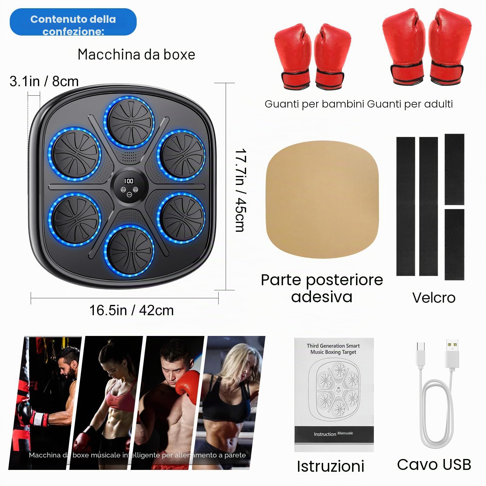 Music Boxing Machine, 2025 Nuovo Macchina di Boxe Musicale Intelligente con 9 Velocità e Modalità di Allenamento, Supporta Bluetooth, Contatore Automatico, Tira Pugni Boxe Parete per Adulti e Bambini