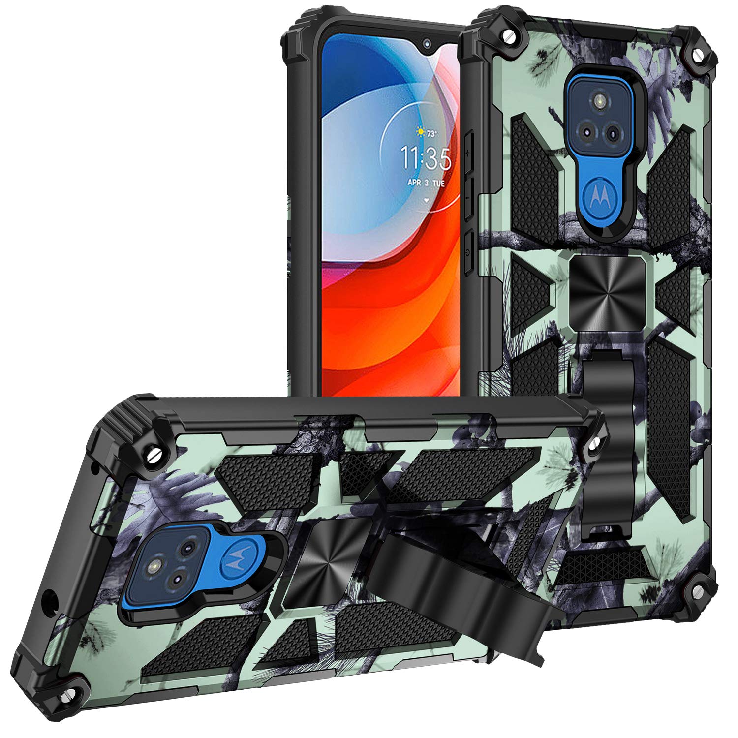 Lokyoo for Moto G Play Case 2021, Military Grade, Drop Tested Cover, Built-in Kickstand Compatible with Magnetic Car Mount, Protective Phone Case for Moto G Play 2021,Camouflage Light Green