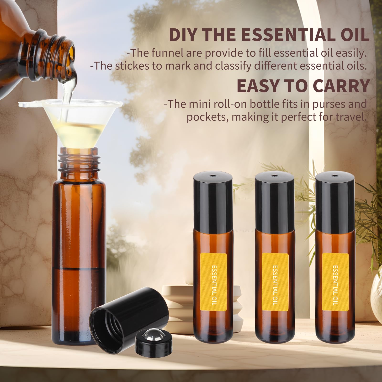 YARVPUV 15 Flacon Roll On En Verre,10 Ml Roll On Huiles Essentielles Vide, Avec Bille En Acier Inoxydable,Pour Huile Essentielle, Rechargeable,Pour Parfums, AromathéRapie Massage,Voyage