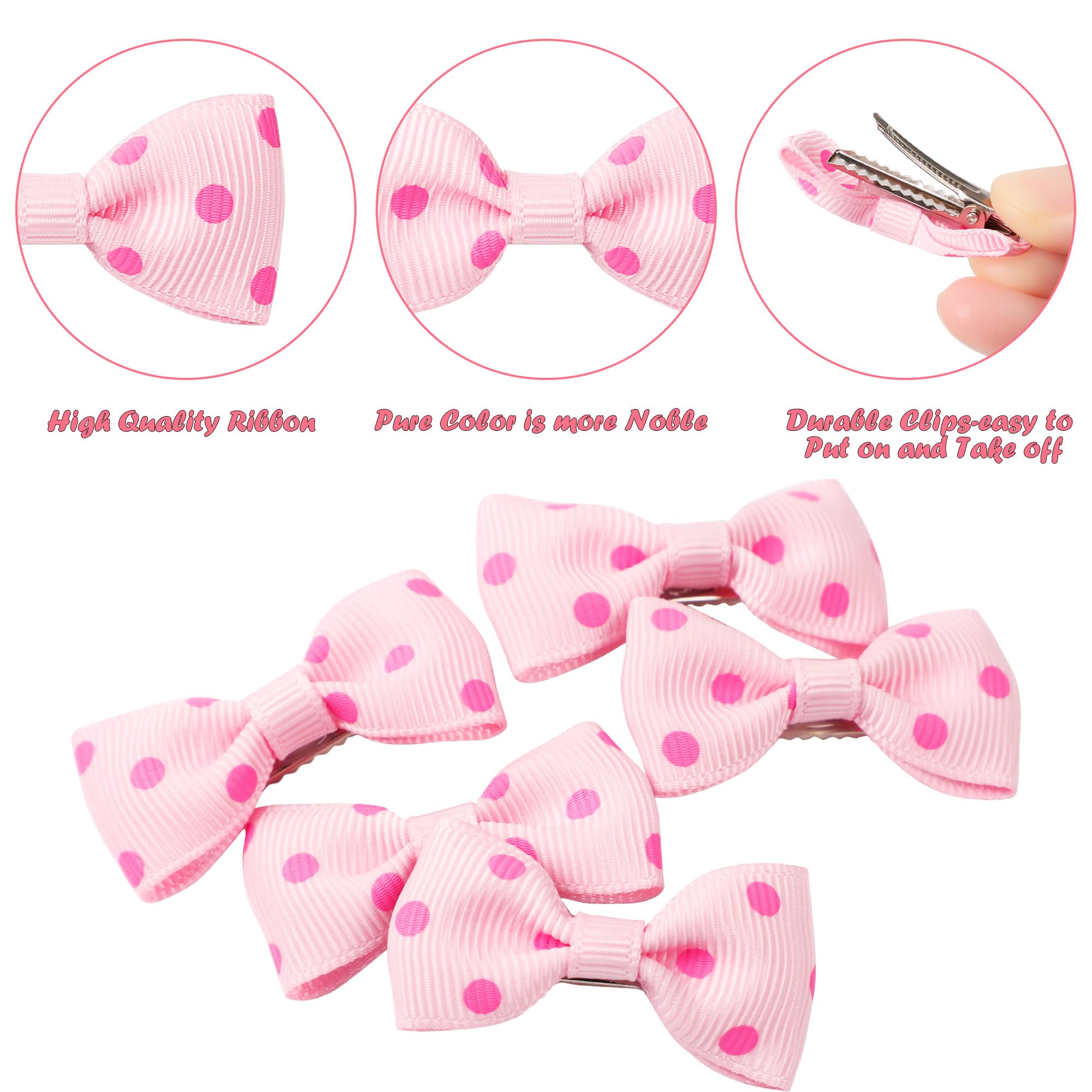 sourcing map 5pcs Barrette pour Chien avec nœud à Pois Pince Rose