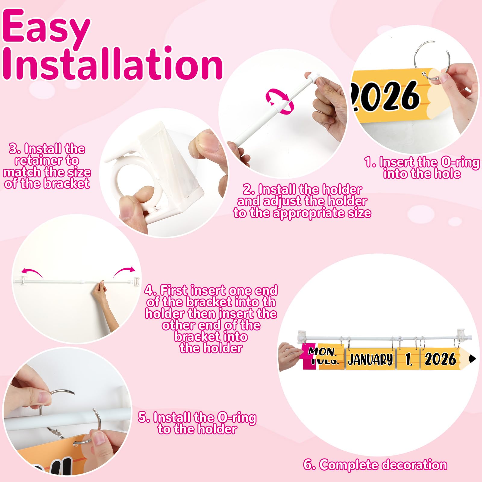 Naozinebi Bleistift-Kalender, Pinnwand-Set, bunte Bleistifte, Flip-Kalender mit Halter, 54 Datumskarten, verstellbarer Kalenderhalter für Zuhause, Schulanfang, Klassenzimmer, Dekorationszubehör