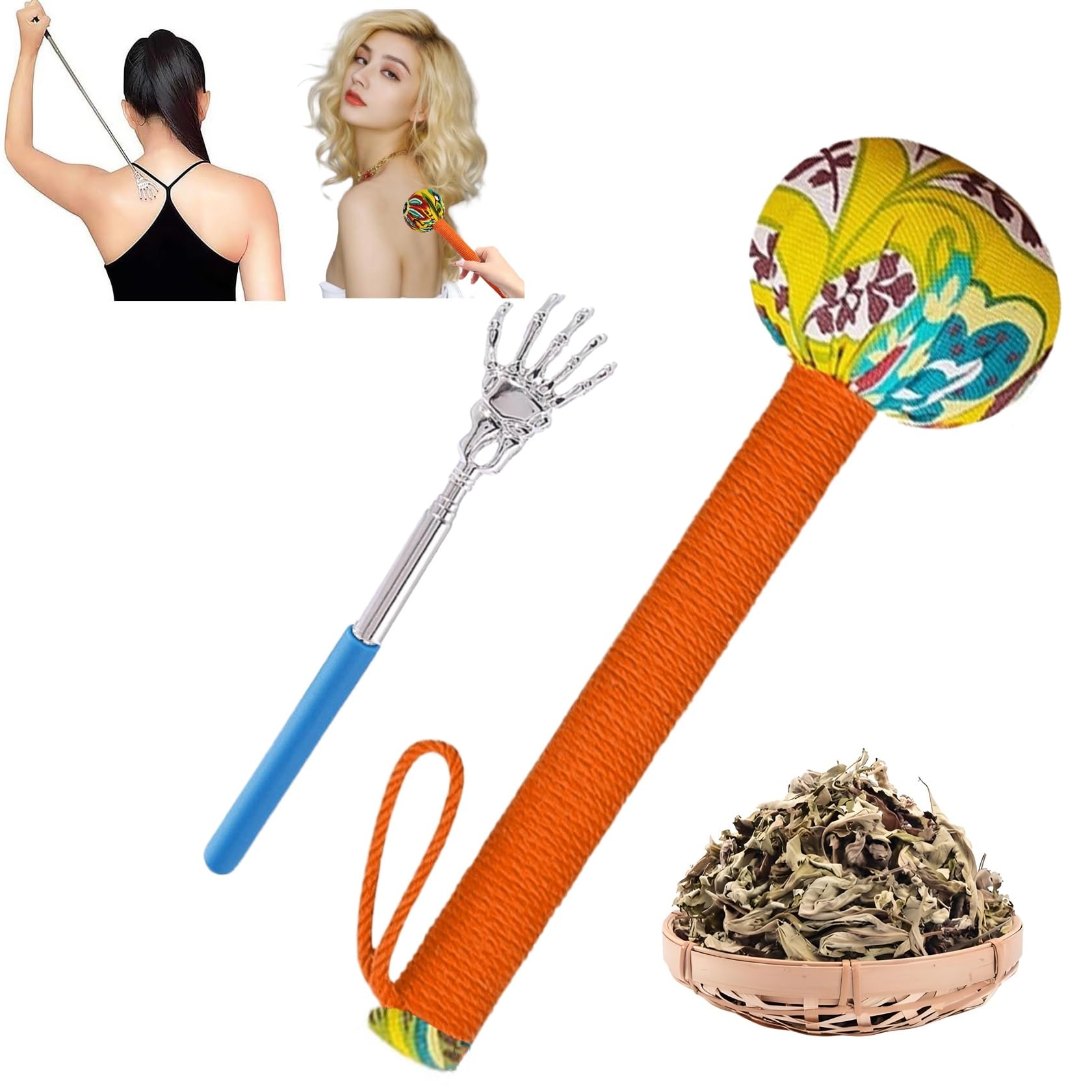 Mugwort Massage Hammer, Massage Tools Back, Shoulder & Body - Handheld Percussion Therapy Tool with US Design Patent, (Orange)