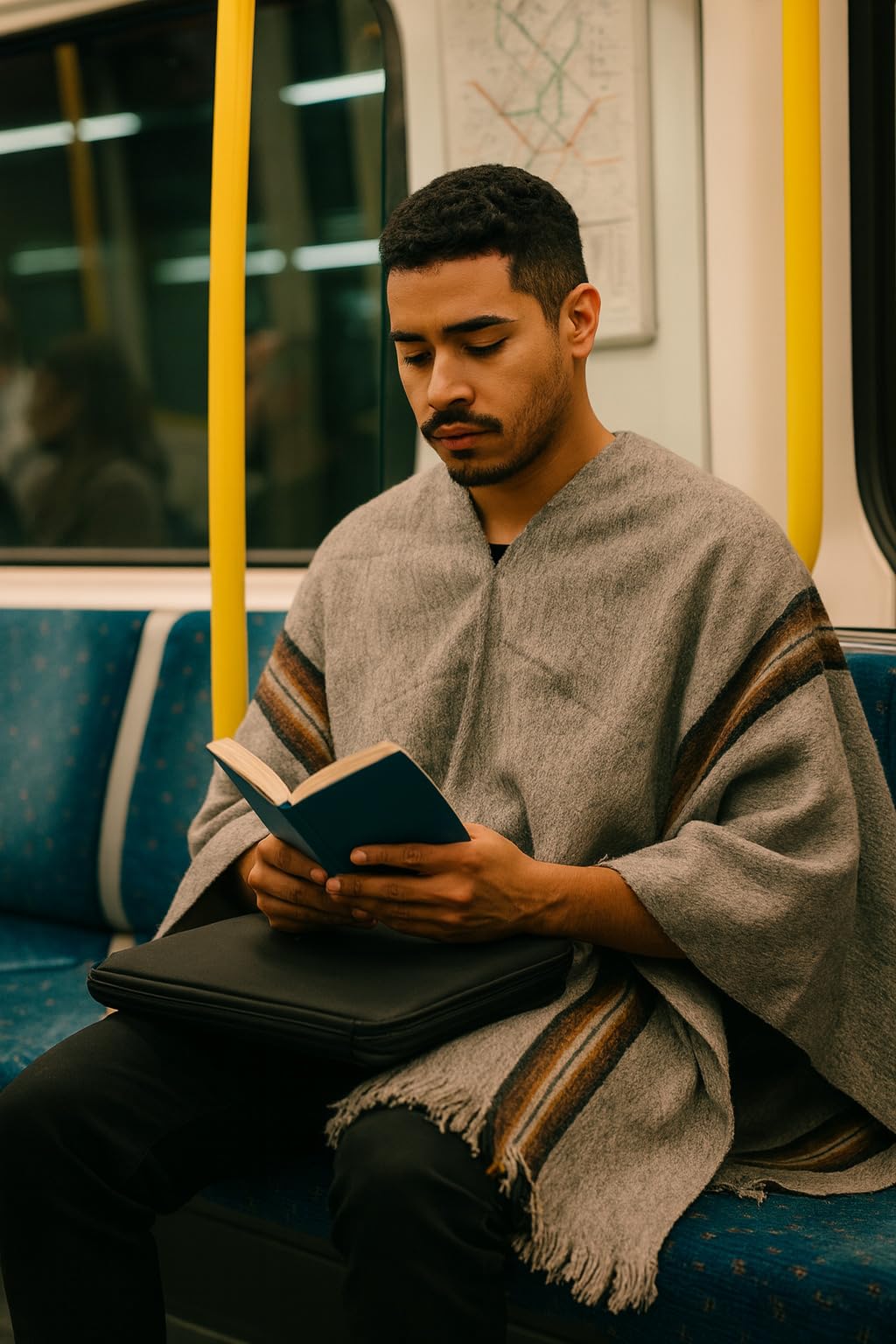 Gamboa Poncho de Hombre en Lana de Alpaca Estilo Mexicano Abrigo Cuello V