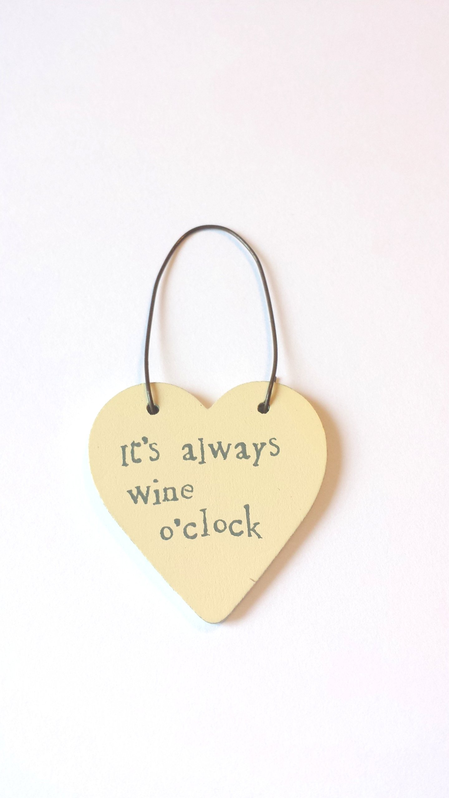 East Of India Beige Mini Heart Word Tag Saying It's Always Wine O'clock