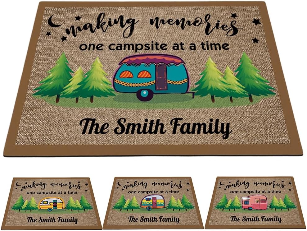 Making Memories One Campsite at a Time Decor Indoor Outdoor Doormat, Camper Front Door Mat 35.4 x 23.6 Inch, 11 Trailer Optional, Camper Door Mat, Campers Trailer Mat