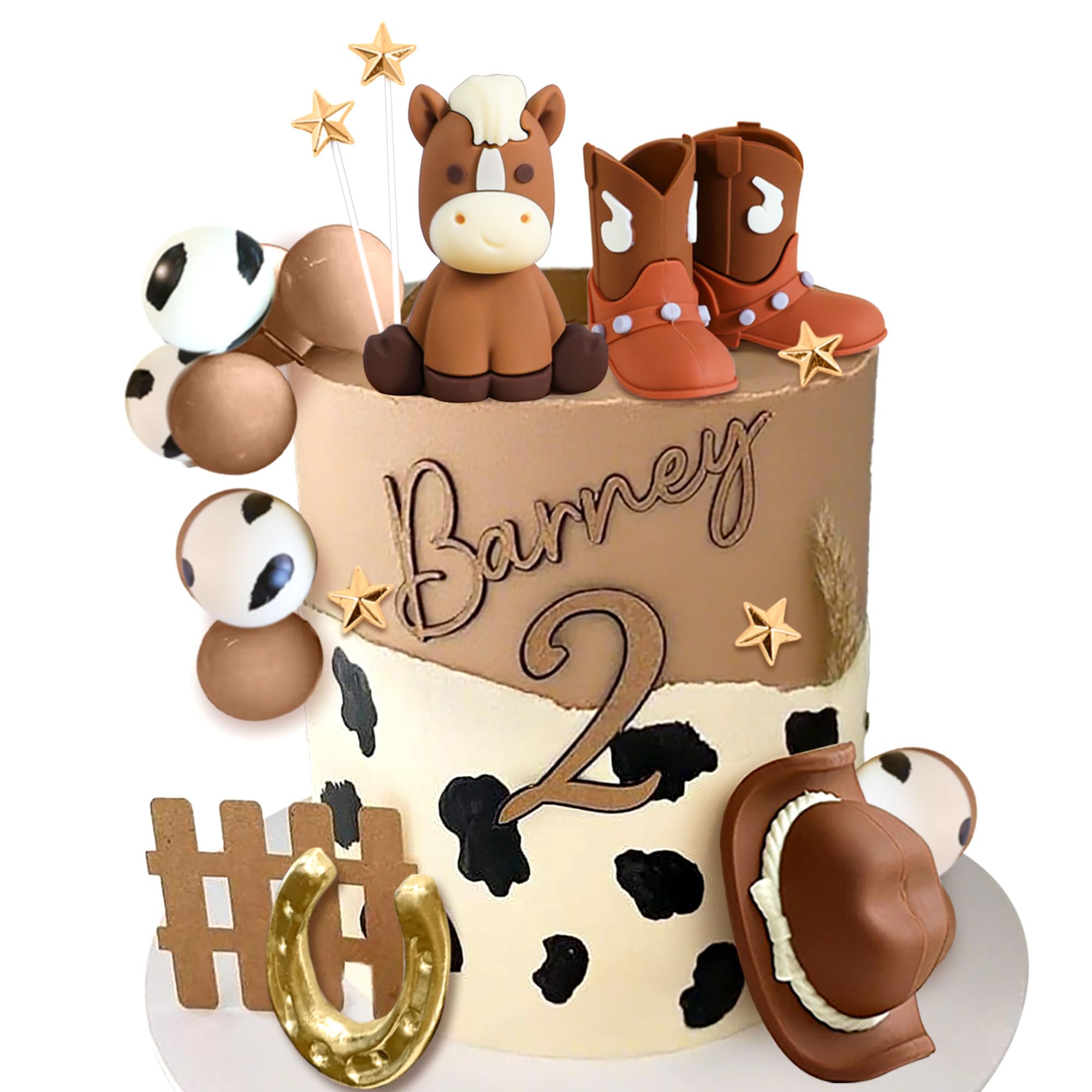 Photo 1 of JeVenis Cowboy Rodeo Cake Topper Cowboy Western Horse Cake Decorations Cowboy Hat Birthday Cowgirl Boots Cake Topper Cow Balls Cake Decoration