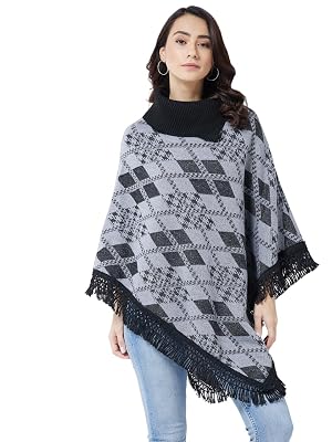 Pivl Wool Blend Poncho-Grey Mix