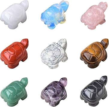Crystal Turtle Statue, Figurines, Natural Stone Carved Turtle, Amethyst, White Green Crystal, Tigers Eye, Obsidian, red Stone