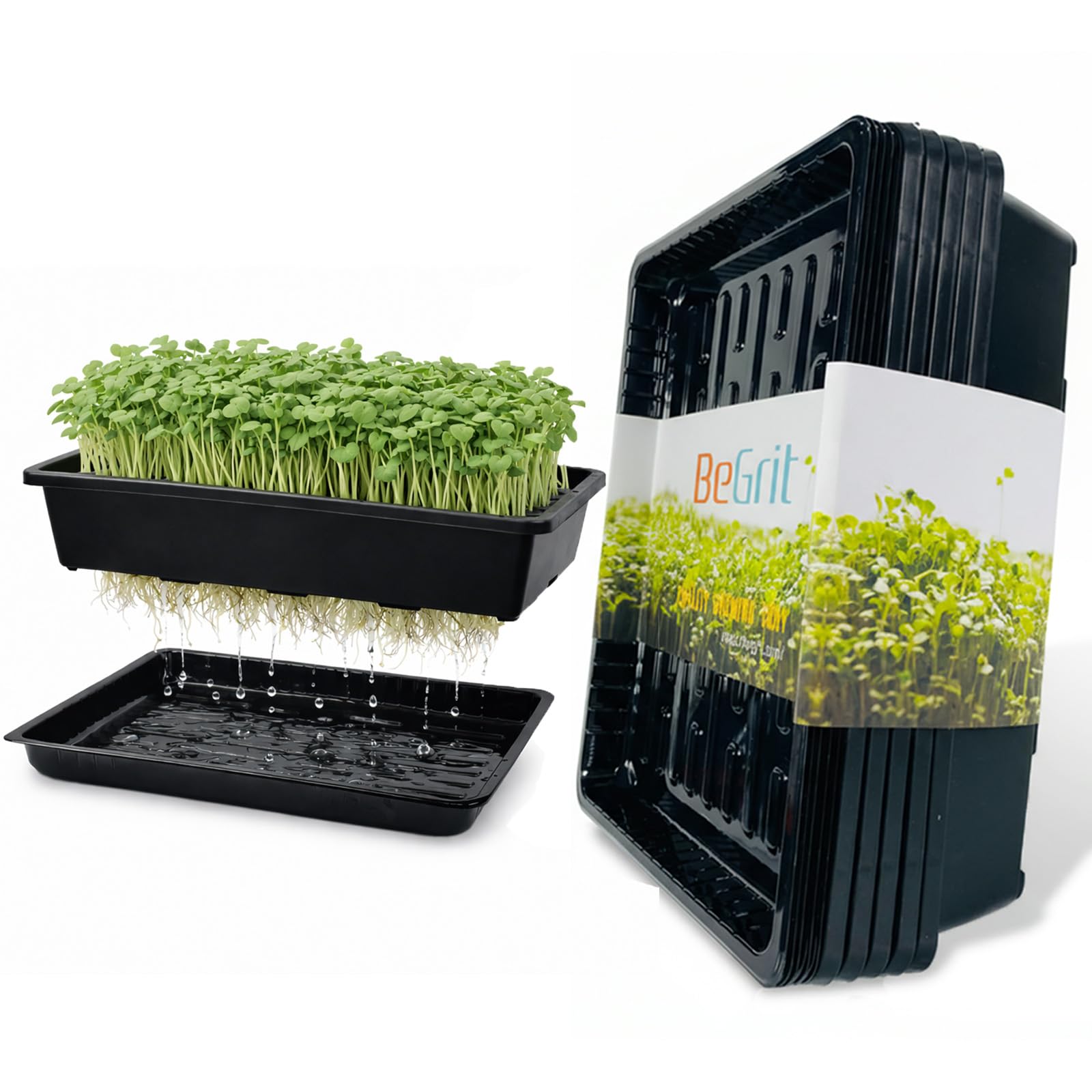 BeGrit Plateau de Semences Lot 10 Plateaux Semis Potager 37x30 cm Bac à Semis de Jardin pour Graines à Germer Micro-pousses & Germination Plateaux de Culture Rectangulaires Légume pour Fruit Plantes