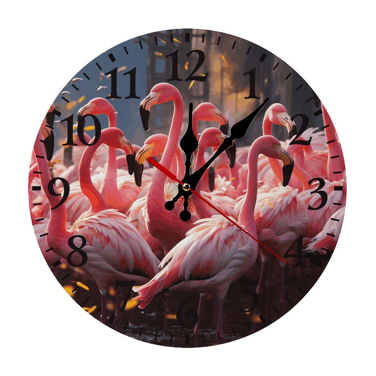 NTVOWPZO 10 Inch Wall Clock Flamingos Partying Battery Operated Wall Clocks Silent Non-Ticking Round Wall Clock for Living Room Kitchen Home Office Wall Decorative Clock