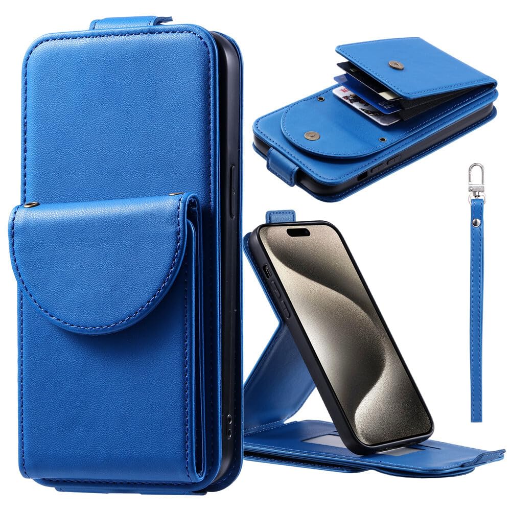 Generic Compatible avec iPhone 7 Plus (couleur : bleu foncé) Étui portefeuille en cuir avec sangle à rabat